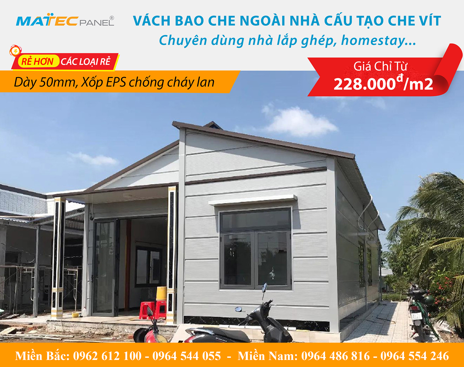 Mua trực tiếp tại nhà máy – Panel EPS vách ngoài trời giá chỉ từ 228.000Đ/M2